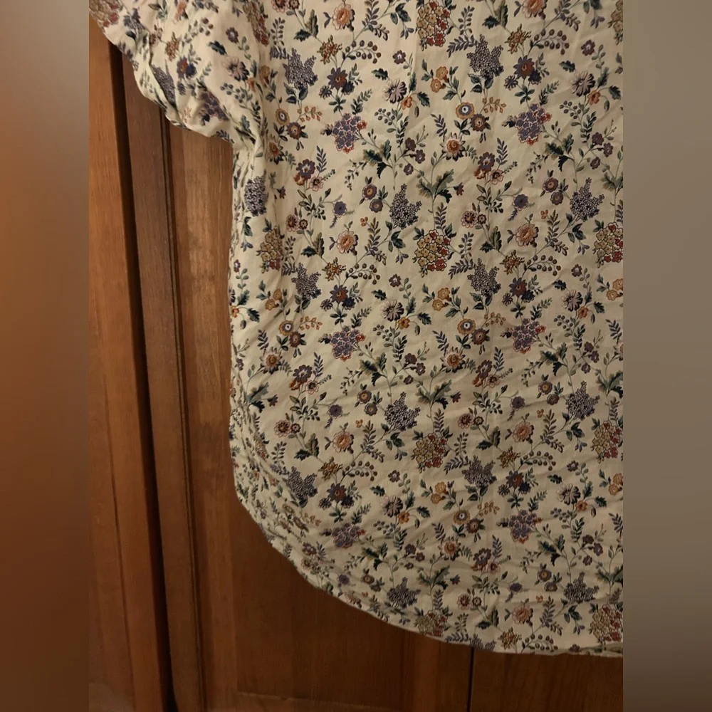 Women's Cream Floral Cotton Bohemian Slouchy Oversized Approx Sz L/XL Blouse